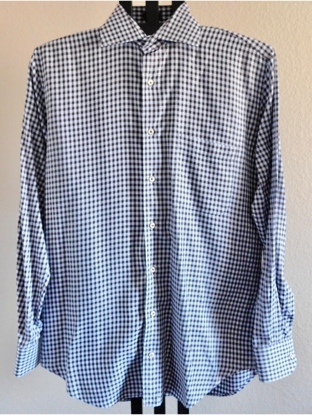 Peter Millar Mens Dress Shirt Size M Checkered Button Up 100% Cotton